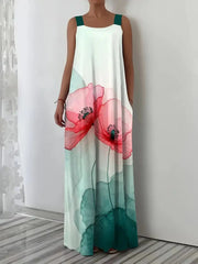 Women Plus Size cross-border spring and summer print suspender pocket dress