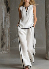 Style White Oversized Striped Linen 2 Piece Outfit Sleeveless