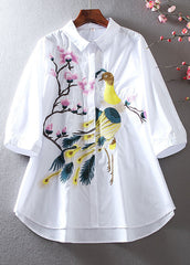 Vintage White Embroidered Cotton Shirt Bracelet Sleeve
