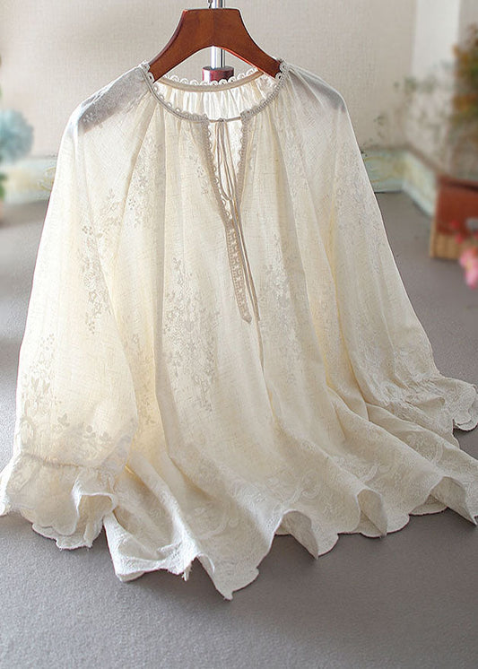 Women White Embroidered Cotton Shirt Tops Spring