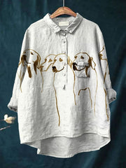 Women's Cute Dog Art Print Casual Cotton And Linen Shirt