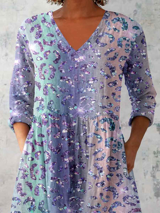 Women's Gradient Leopard Print V neck Top