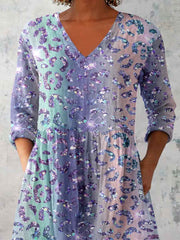 Women's Gradient Leopard Print V neck Top