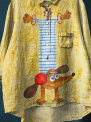 Dachshund Dog Art Print Casual Cotton And Linen Shirt