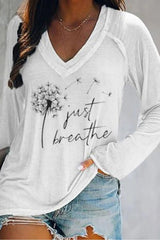 Dandelion Print V-neck Long Sleeves Sweatshirt
