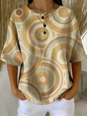 Women's Vintage Geometry Pattern Printed Casual Cotton Waffle Knit Sweatshirt