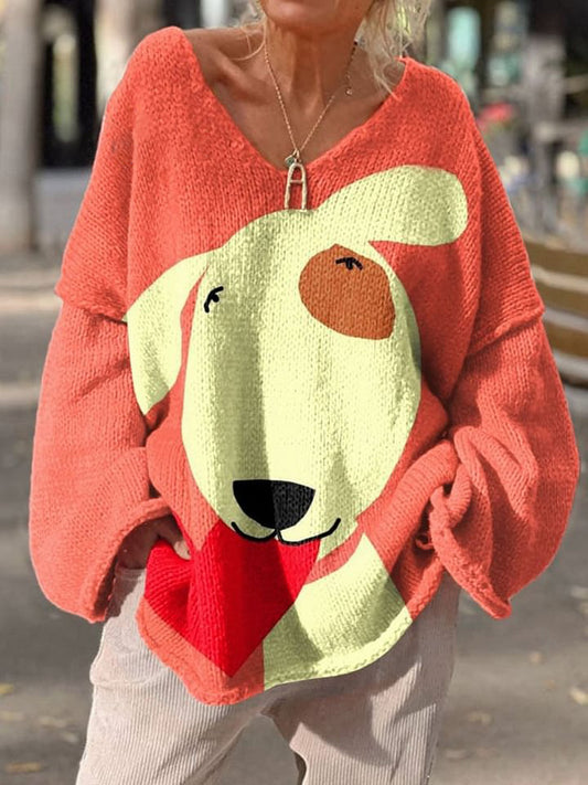 Retro Dog Art Print  Casual Pullover Sweater