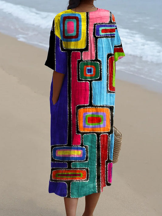 Women's Abstract Geometric  Art Print Casual Flowy Dress