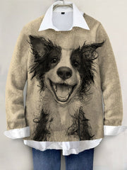 Cute Dog Hand-painted Art Print Knit Pullover Sweater
