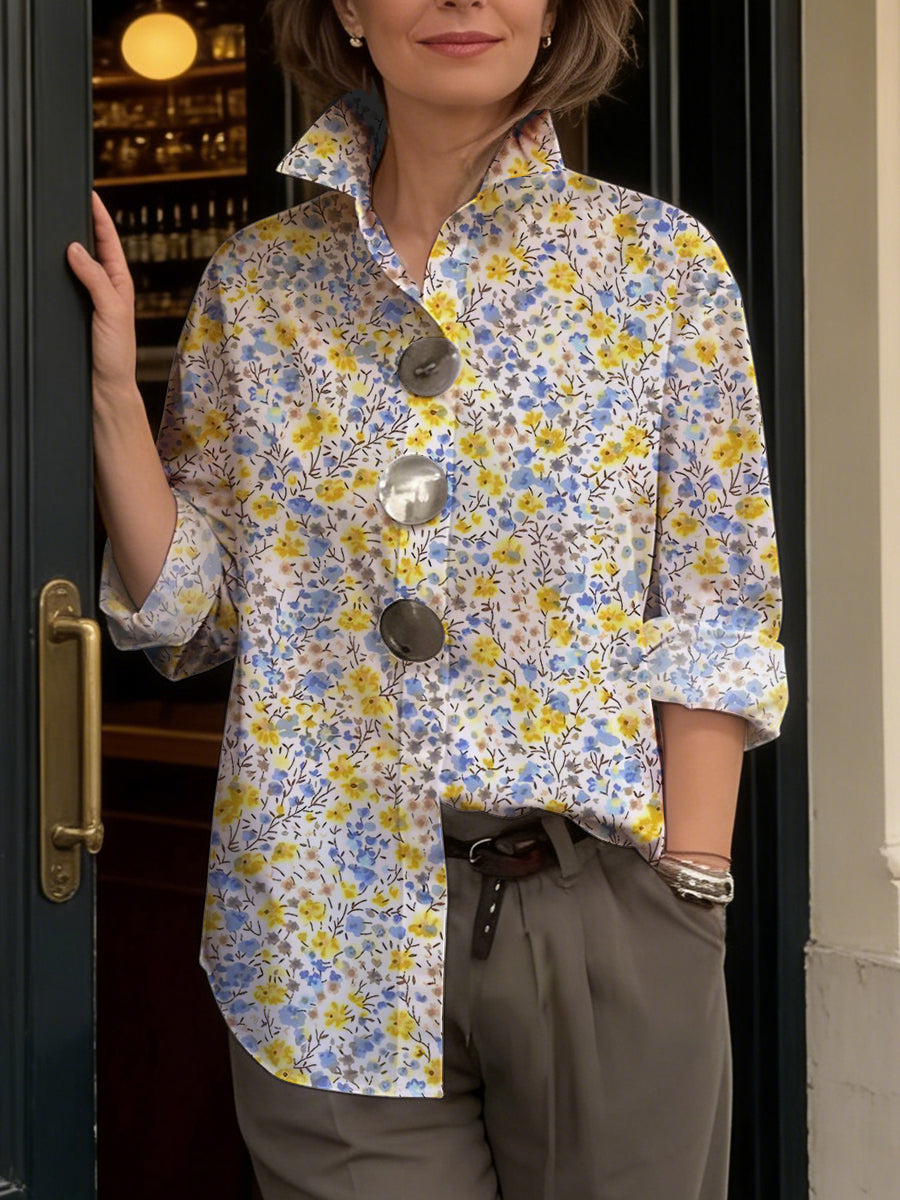Women's Flower Print Simple Cotton Shirt