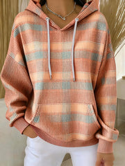 Women's casual retro autumn plaid textured hoodie