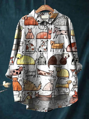 Women's Cute Dog Art Print Casual Cotton And Linen Shirt