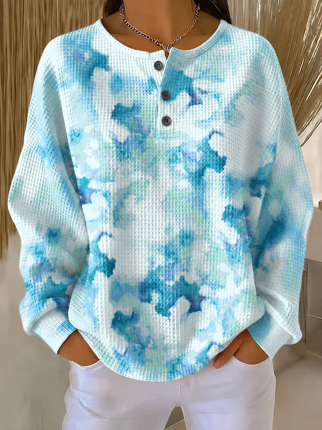 Casual Abstract Henley Collar Long Sleeve Sweatshirt