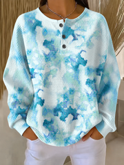 Casual Abstract Henley Collar Long Sleeve Sweatshirt