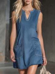 Women's V-neck Sleeveless Casual Loose Denim Dress