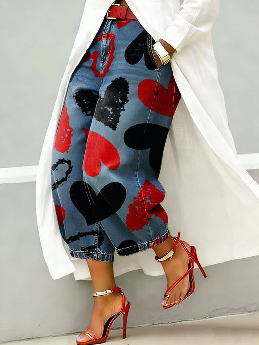 Women's Vintage Pattern Print Casual Jeans