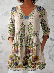 Women's Elegant Floral Print V-Neck  Top