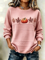 Casual Crew Neck Maple Leaf Sweatshirt Printing
