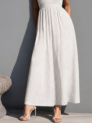 Women's Vacation-style White Polka-dot Cotton-blend Skirt With Ruched Waist