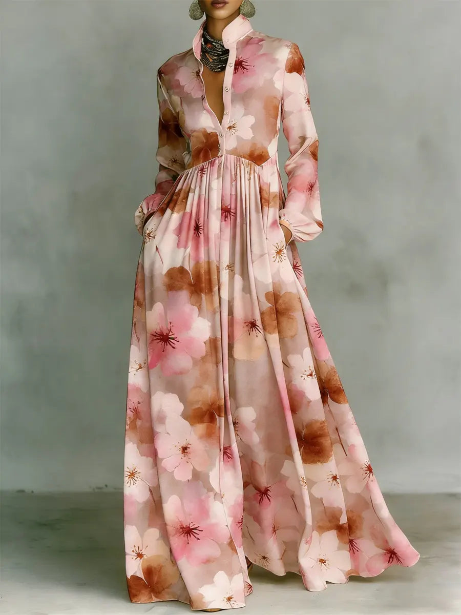 Women's Vintage Floral Art Elegant Romantic Casual Vacation Maxi Dress