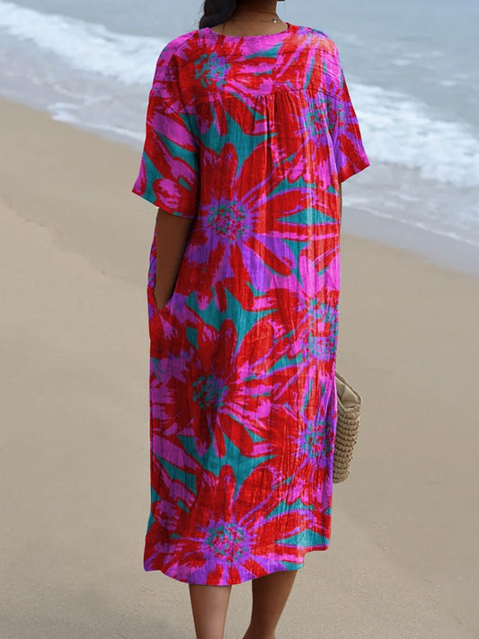 Vibrant African Daisy Pattern Printed Women's Flowy Dress