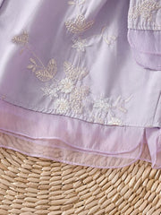 Art Retro Embroidery 3/4 Sleeve Patchwork Shirt