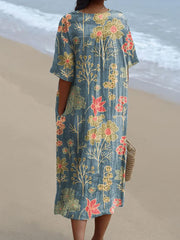 Women's Retro Flower Art Print  Casual Dress