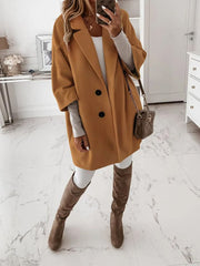 Autumn and Winter Three-quarter Sleeve Button Lapel Pocket Woolen Jacket