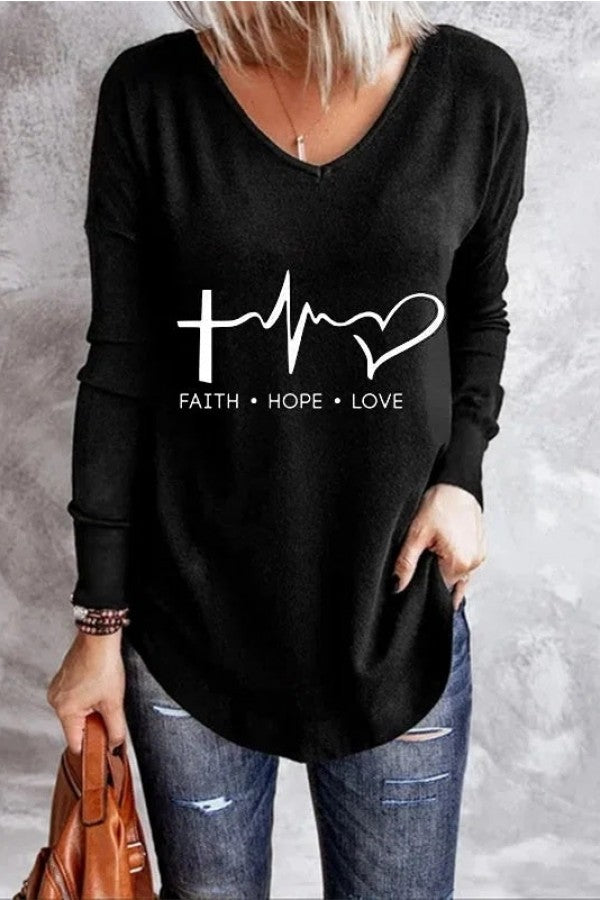 Casual Letter Print V-neck Long Sleeves Sweatshirt