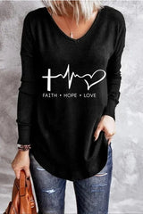 Casual Letter Print V-neck Long Sleeves Sweatshirt