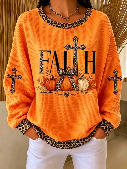 Casual Leopard Crew Neck Long Sleeve Sweatshirt