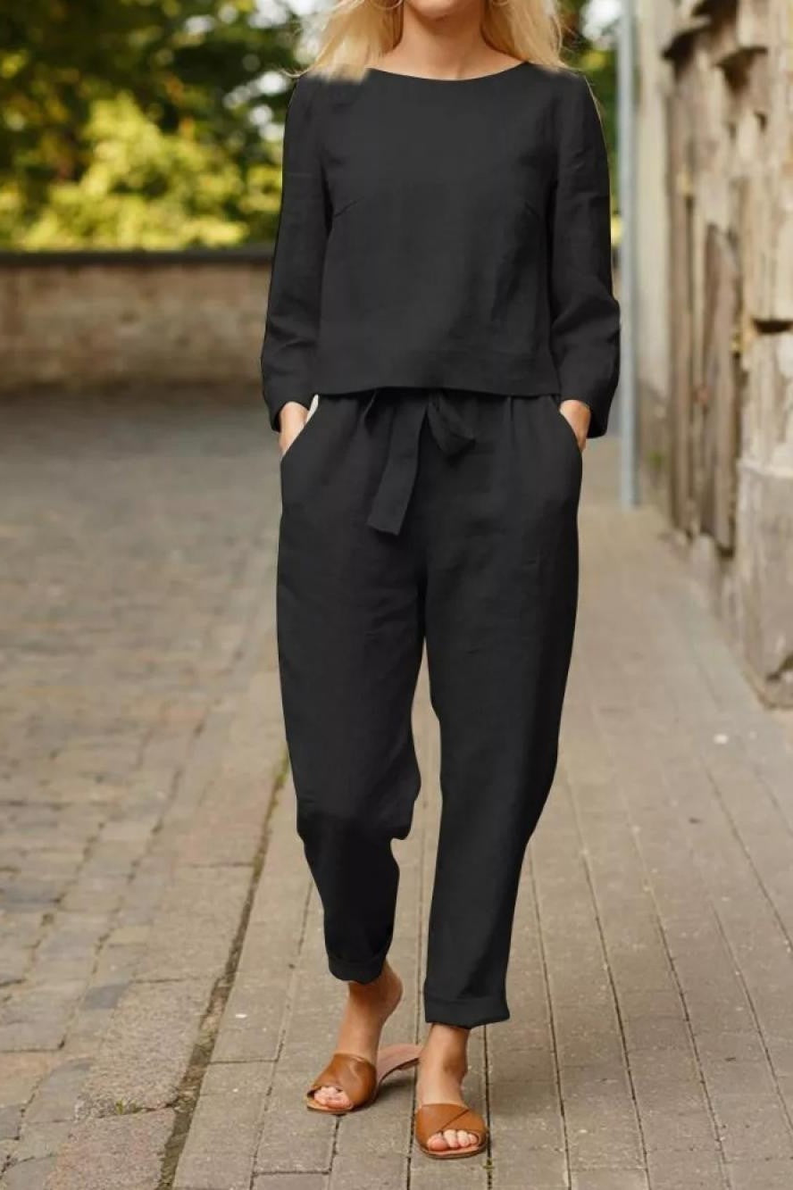 Solid Color Casual Long Sleeves Two Piece Suit