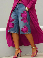 Casual Artistic Floral-print Denim Shorts
