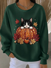 Casual Cat Crew Neck Long Sleeve Sweatshirt
