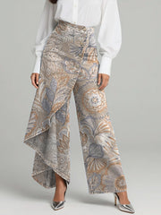 Women's Vintage Flower Print High-waisted Relaxed Fit Wide-leg Jeans With A Stylish Design.