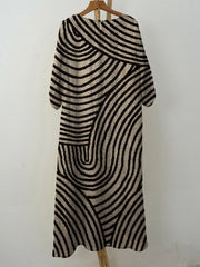 Women's Retro Hand Drawn Geometric Line Print Pocket Cotton Dress