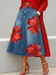 🔥Buy 3 Get 1 FREE – Code: 4FREE | Casual Artistic Floral-print A-line Denim Skirt