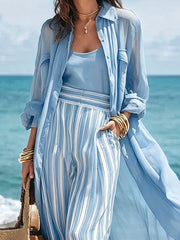 Womens Abstract Print Cotton Linen Spliced Top And Wide Leg Pants Set