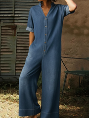Women's Casual Denim Wide-leg Jumpsuit