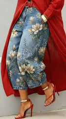 🔥Buy 3 Get 1 FREE – Code: 4FREE | Women's Vintage Flower Art Print Casual Jeans
