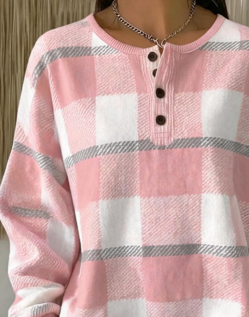 Casual Abstract Henley Collar Long Sleeve Sweatshirt