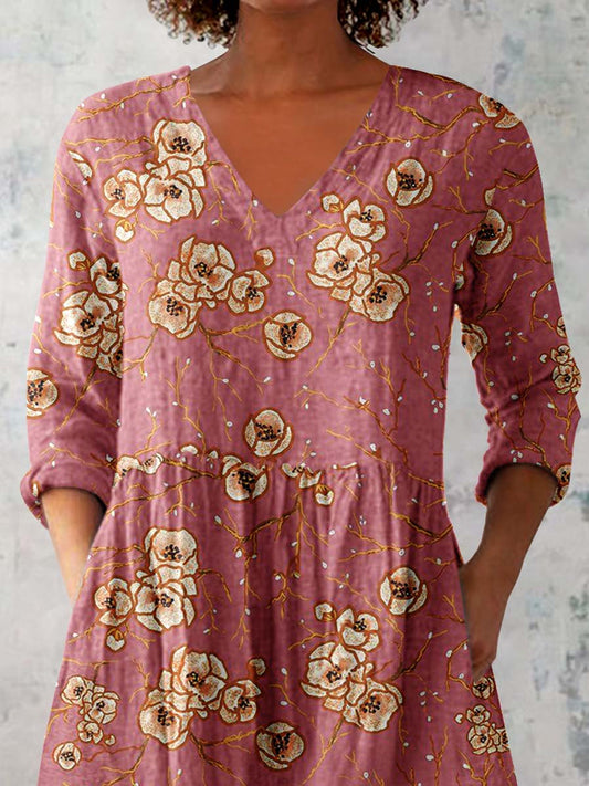 Women's Elegant Floral Print Pattern V neck Top