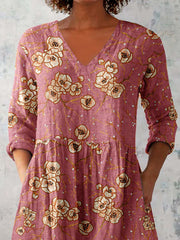Women's Elegant Floral Print Pattern V neck Top