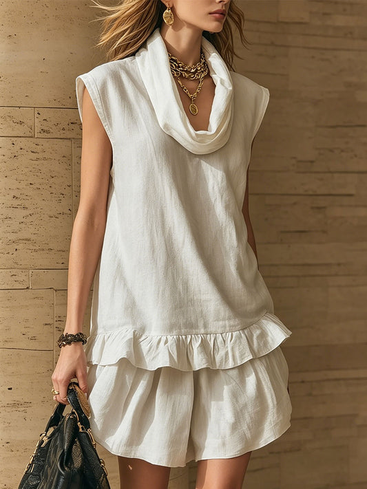 Women's Sleeveless Ruffled Mini Skirt Two-Piece Set