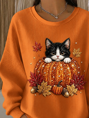 Casual Cat Crew Neck Long Sleeve Sweatshirt
