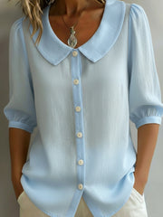 Retro Peter Pan Collar Button-up Cotton Shirt