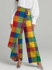 Women's Vintage Plaid Patterns Print High-waisted Relaxed Fit Wide-leg Jeans With A Stylish Design