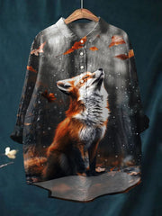 Women's Fox Art Print Cotton and Linen Top