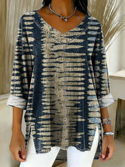 Women's Geometry Color Splicing Gradient Art Casual Washed Denim  Top
