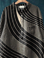 Contemporary Geometric Pattern Printed Women's Casual Cotton And Linen Shirt